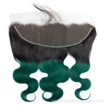 Brazilian Human Virgin Hair Body Wave 13x4 Ombre 2 Tone Color 1b 99J/Green/Blue/Red/350/Burg Swiss Lace Frontal with Baby Hair